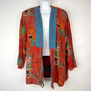 Vintage 80s IN Group Rust Red Turquoise Blue Southwestern Blazer Jacket